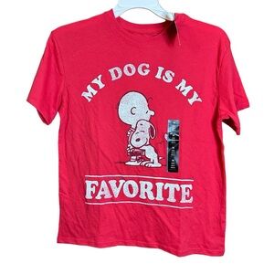 Girls Pink Peanuts Snoopy "My Dog Is My Favorite" Tee Shirt T-Shirt Medium 8 nwt